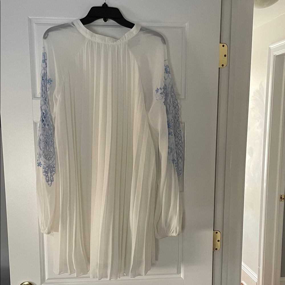 ASOS design embroidered long sleeve trapeze dress in white